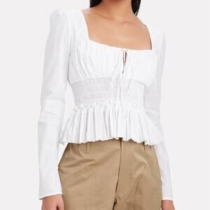 Petersyn Liza Smocked Cotton Blouse White Size Large
